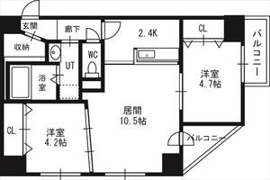 グランカーサ南6条(2LDK/3階)の間取り写真