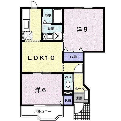サンセール港C(2LDK/1階)の間取り写真