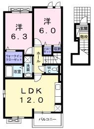 レジデンスサキA(2LDK/2階)の間取り写真