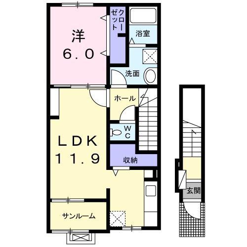 MARIAGE C(1LDK/2階)の間取り写真
