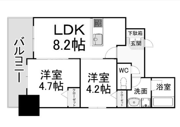 コンダクトレジデンスKONYA(2LDK/9階)の間取り写真