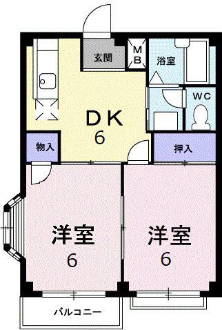 エルディム岩渕A(2DK/2階)の間取り写真