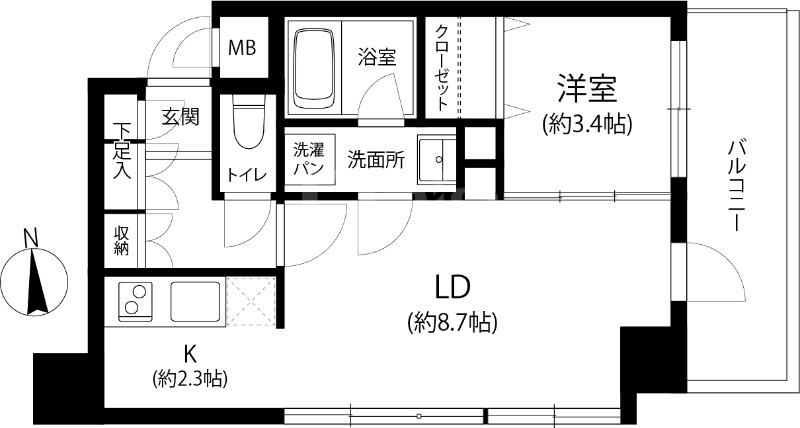 リフェスタ渡辺通(1LDK/4階)の間取り写真