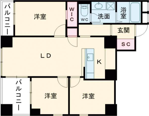 ランドアーク湊町(3LDK/11階)の間取り写真