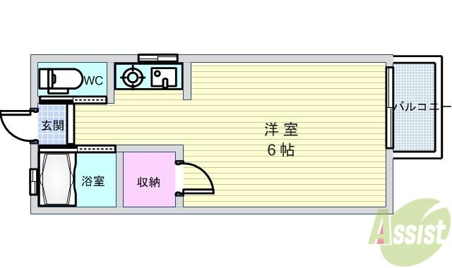 ビスタ岡町A棟(1K/1階)の間取り写真