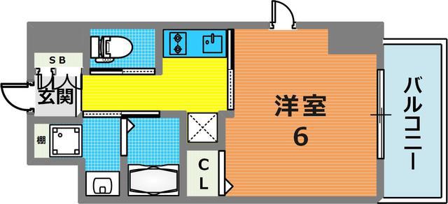 エステムコート神戸元町ヒルズ(1K/11階)の間取り写真