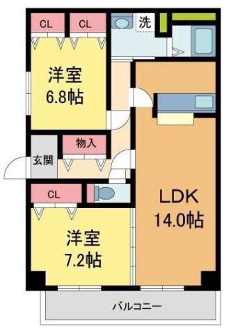 ドムストリア(2LDK/4階)の間取り写真