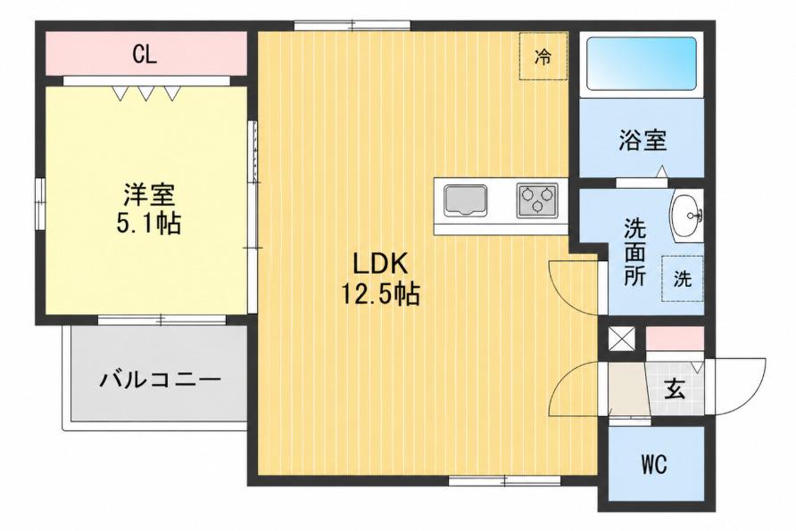 BEL CIEL KIKUSUMI(1LDK/1階)の間取り写真