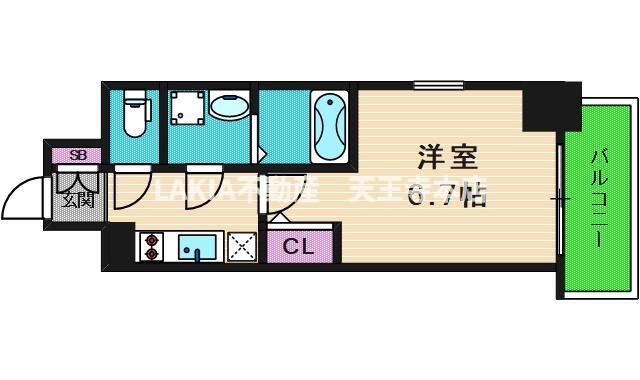 エスリード大阪上本町グリーズ(1K/13階)の間取り写真