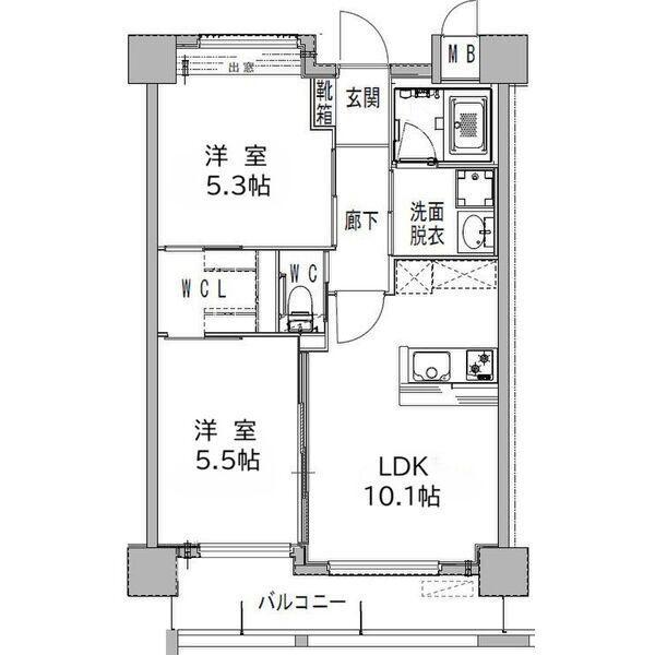 ヒルクレスト菊陽グランデ(2LDK/6階)の間取り写真