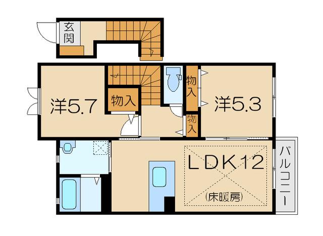 MAST COURT のと川 A棟(2LDK/2階)の間取り写真