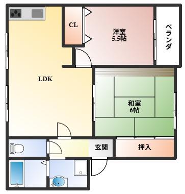 本町北パークハイムI(2LDK/3階)の間取り写真