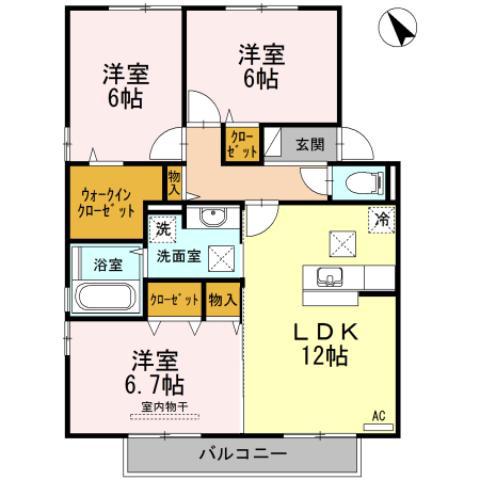 カーザ ナチュラーレ A棟(3LDK/1階)の間取り写真