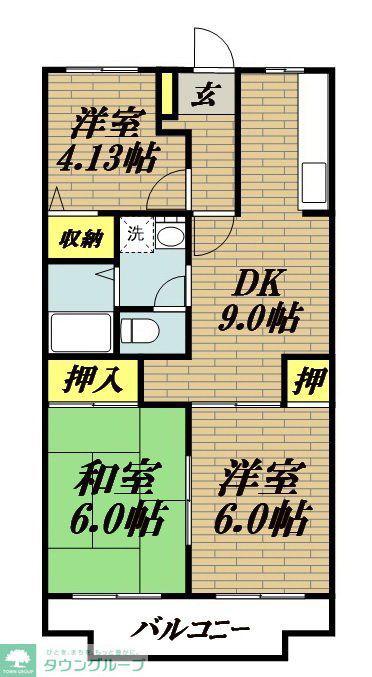 フルセイル東橋本(3DK/1階)の間取り写真