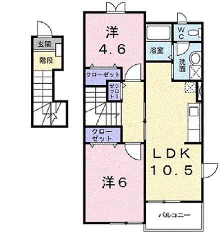 コモドカーサ旭台 Y(2LDK/2階)の間取り写真