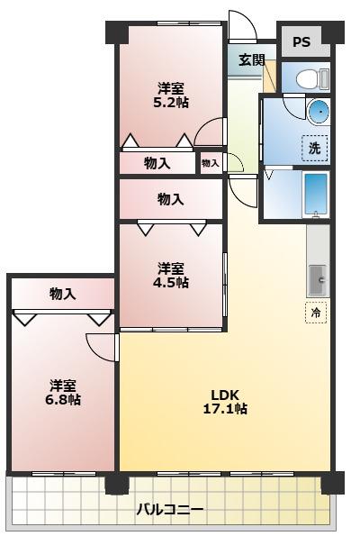 パルクメゾン大恵(3LDK/4階)の間取り写真