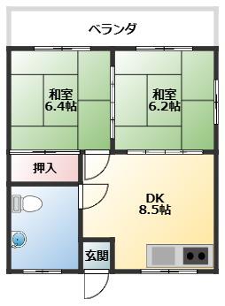 仲村アパート2号棟(2DK/2階)の間取り写真
