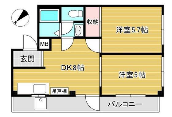 ハイツクボタ(2DK/3階)の間取り写真