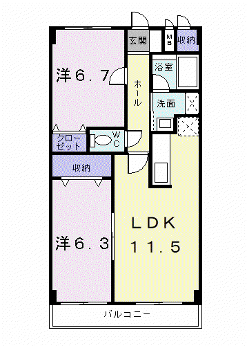 ラフィネ ロジュマン(2LDK/2階)の間取り写真