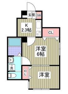 ヒルサイド西が丘(2K/1階)の間取り写真
