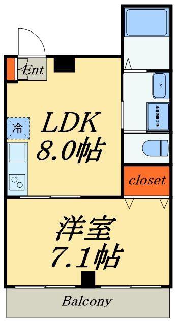ラプティス千束(1DK/4階)の間取り写真