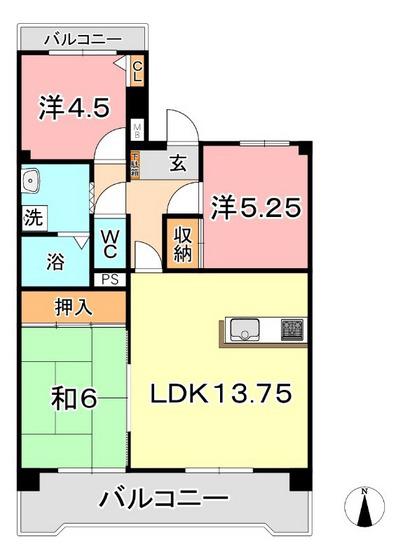 清幸マンション野田(3LDK/10階)の間取り写真