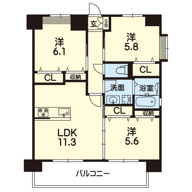 ライズ平成けやき通III(3LDK/8階)の間取り写真