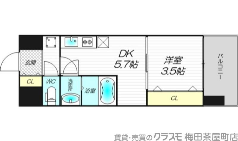 アプリーレ阿波座南(1DK/8階)の間取り写真