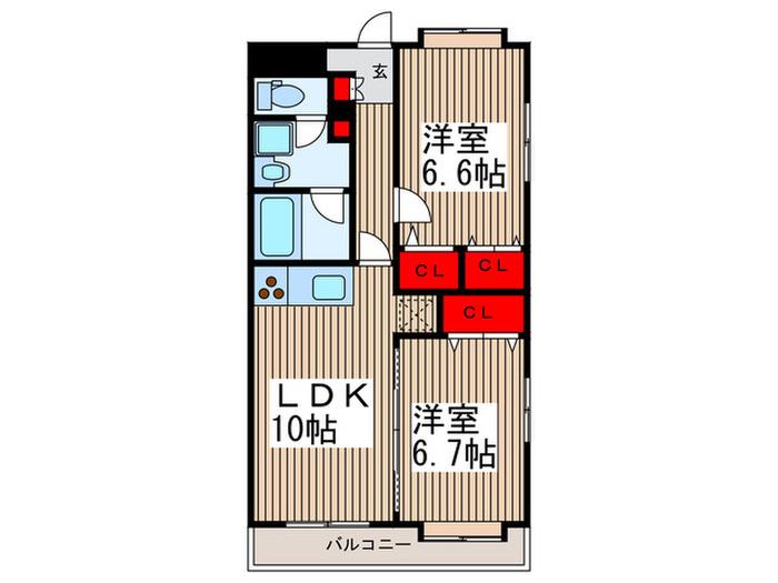 タケノヤハイツ錦町(2LDK/9階)の間取り写真
