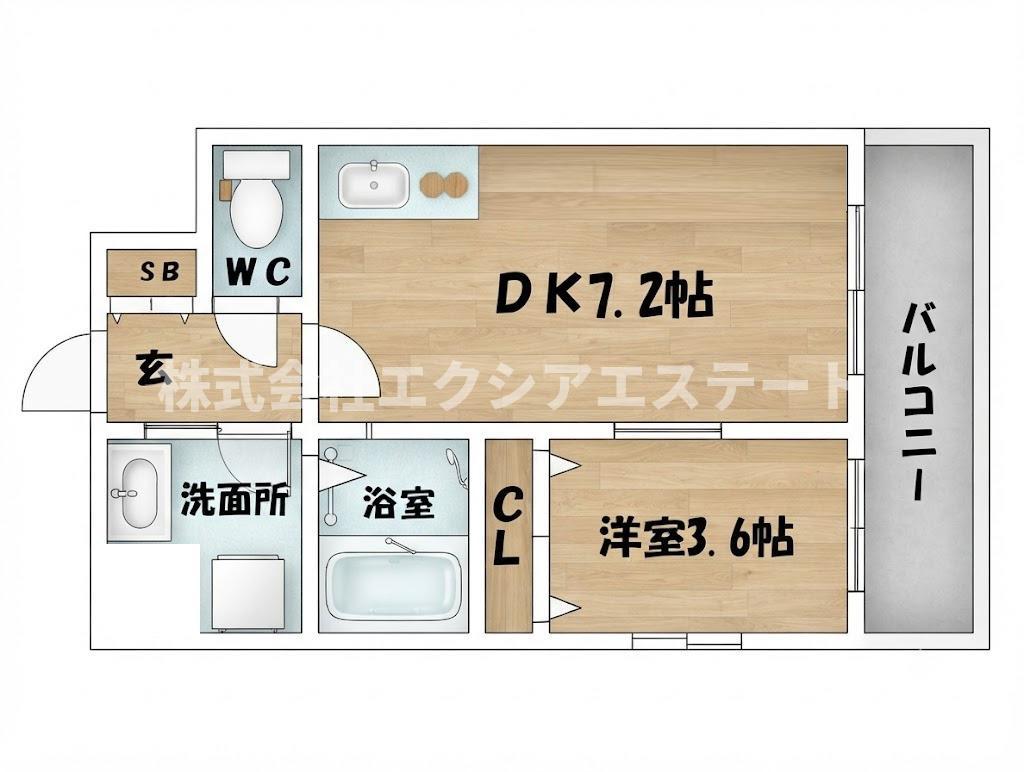 アンフィニXI緑地公園(1DK/7階)の間取り写真