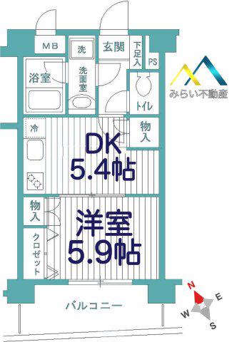 BAY・ウエスト(1DK/6階)の間取り写真