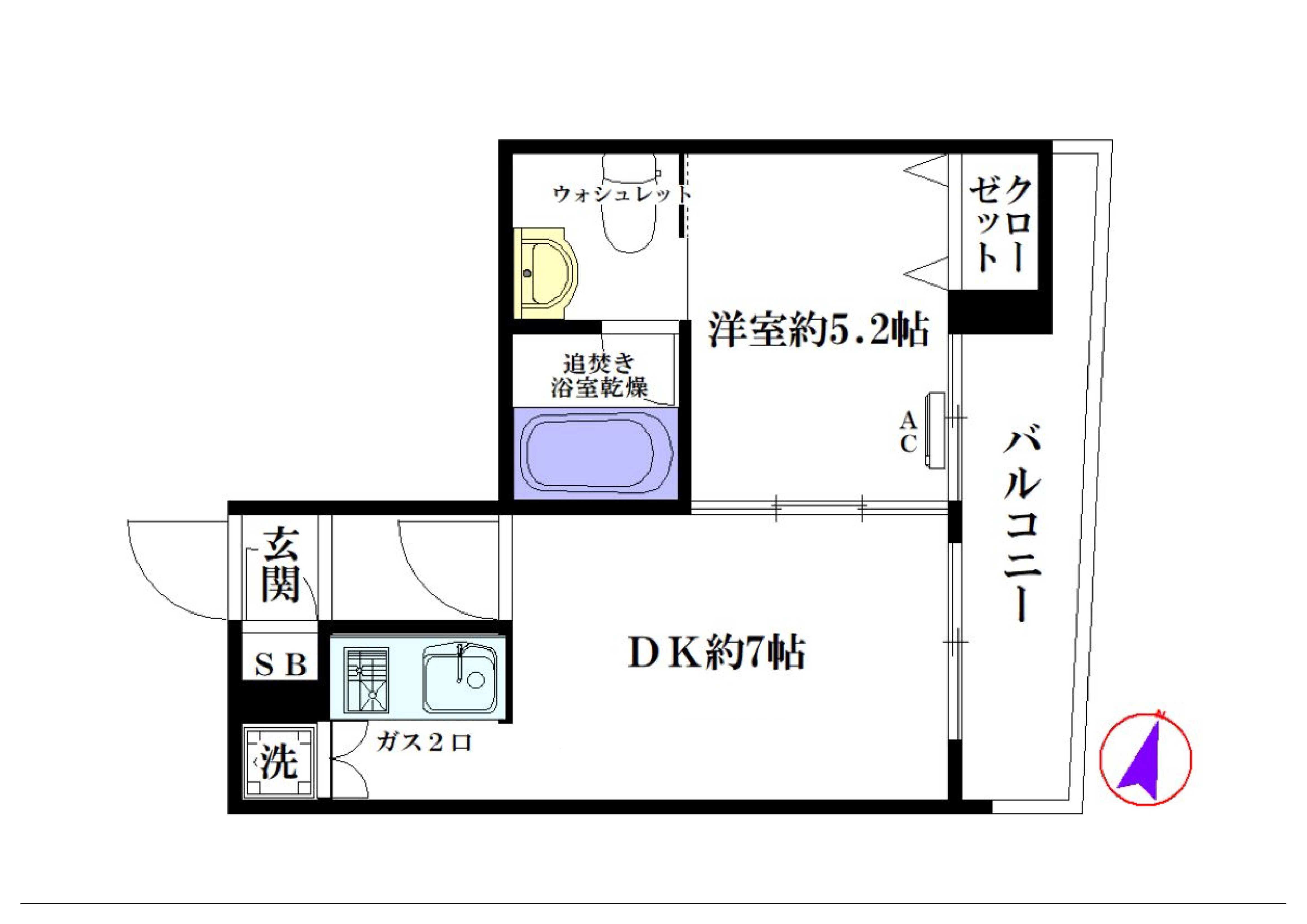 ホームズ用賀II(1DK/4階)の間取り写真