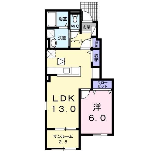 ベル フィオーレ A棟(1LDK/1階)の間取り写真