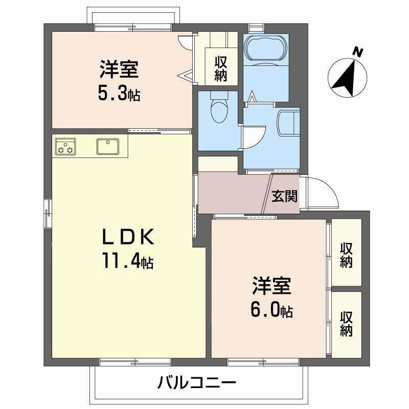 さくら館弐号棟(2LDK/2階)の間取り写真