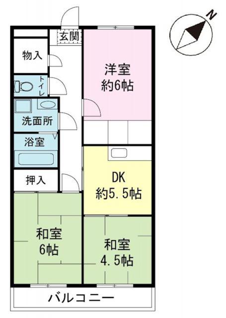 スカイレジデンス(2LDK/2階)の間取り写真