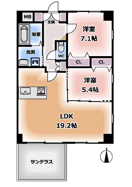 カーサエテルナ(2LDK/1階)の間取り写真
