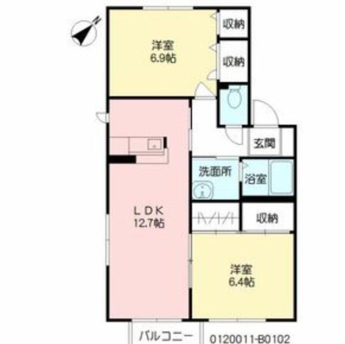 アヴェニールパルク21 B棟(2LDK/1階)の間取り写真