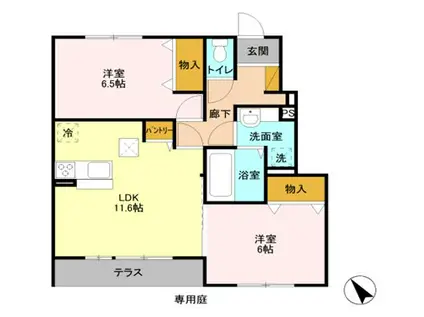 D-ROOMプランドールタウン若木 A(1LDK/1階)の間取り写真