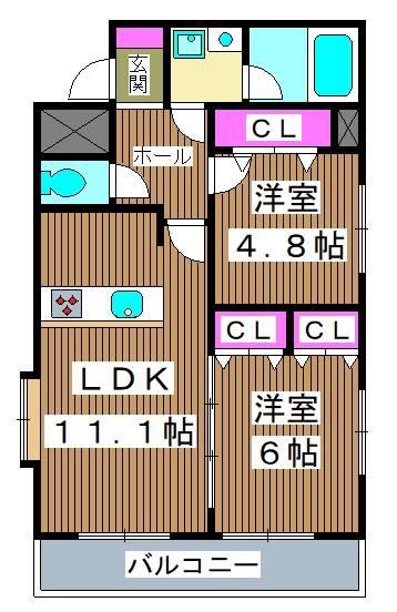 スカイコートヌーベル巣鴨(2LDK/6階)の間取り写真
