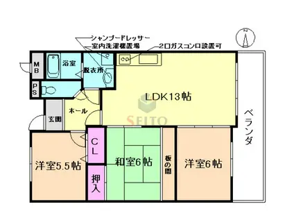 エスポワール笹部(3LDK/3階)の間取り写真