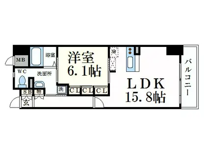 キャッスルコート博労町(1LDK/2階)の間取り写真