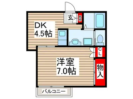 カーサ山本(1DK/3階)の間取り写真