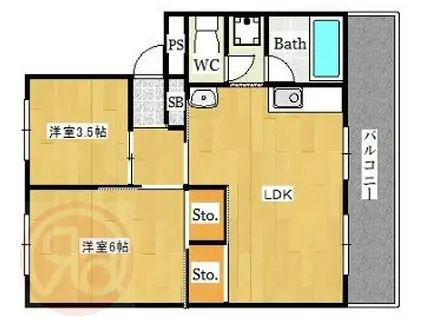 松本第1マンション(2LDK/2階)の間取り写真