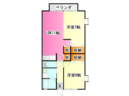 シャーメゾン弓削田 C(2LDK/2階)の間取り写真