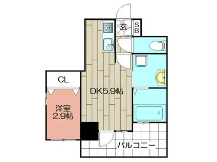 ラグーナ黒崎(1DK/9階)の間取り写真