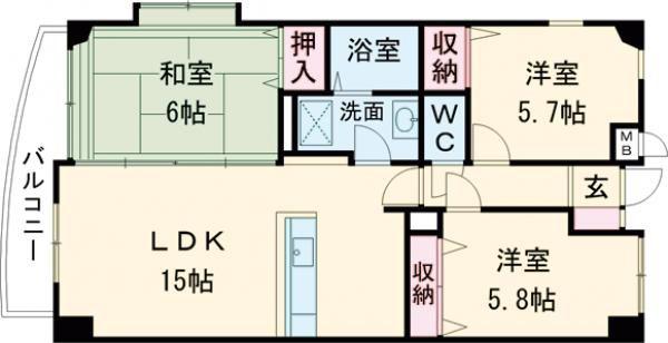 ミラベル嵐が丘(3LDK/3階)の間取り写真