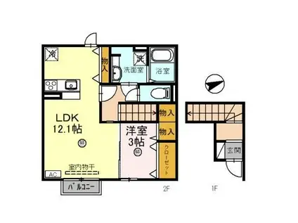 アスコット(1LDK/2階)の間取り写真