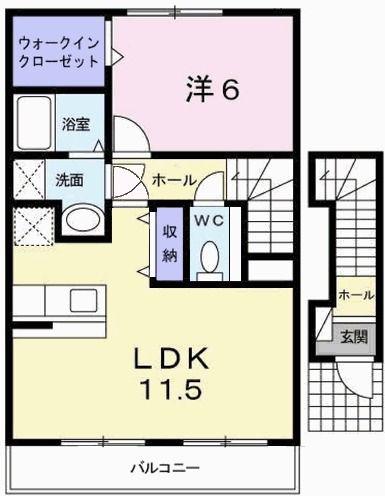 ソレアードII(1LDK/2階)の間取り写真