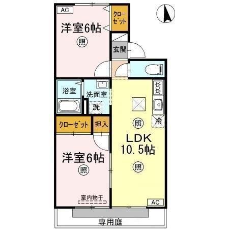 セレーノ岡本A棟(2LDK/1階)の間取り写真