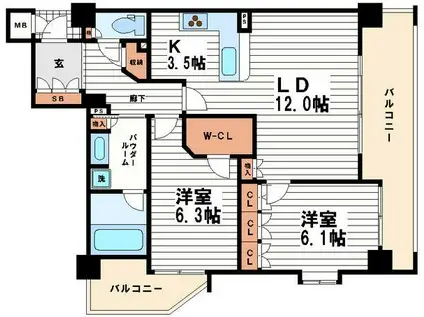 グランシティオ心斎橋イースト(2LDK/4階)の間取り写真